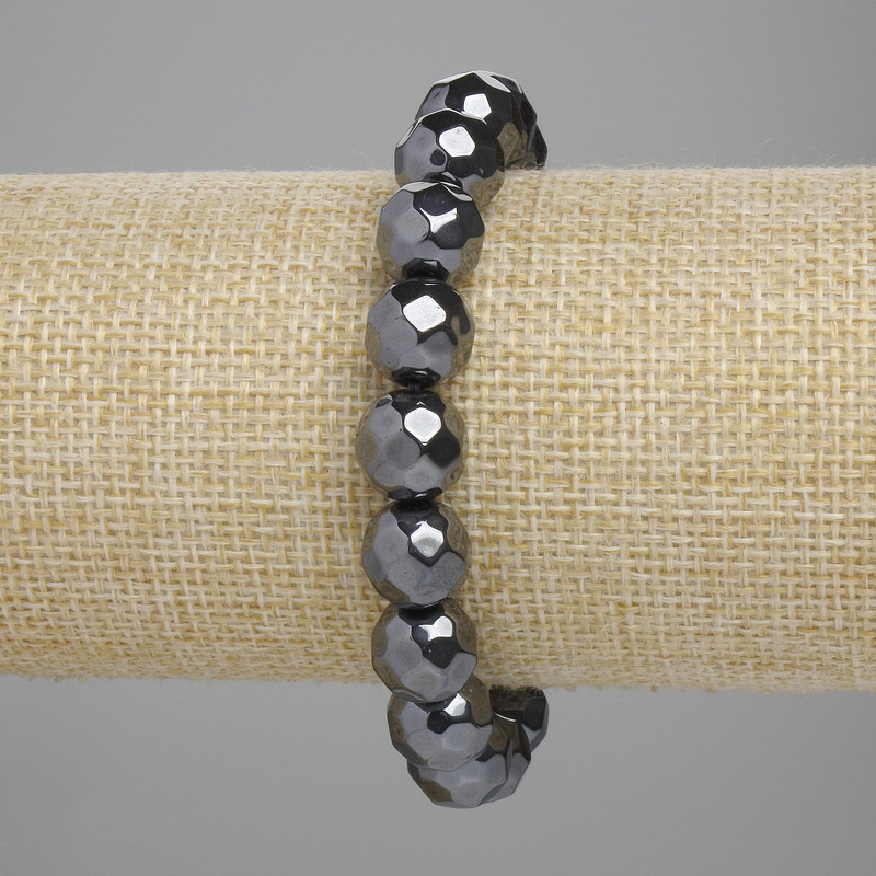 Hematite bracelet with faceted beads 10 mm ±, length 18 cm ±, stretch