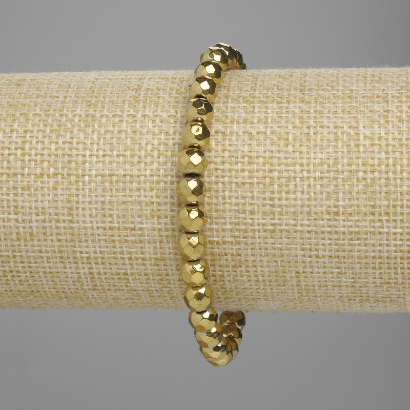 Hematite Faceted Bead Bracelet 6mm ± Golden Color, Length 18 cm ± Stretch