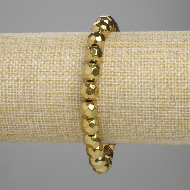 Hematite bracelet with faceted beads 8 mm ±, golden color, length 18 cm ±, elastic