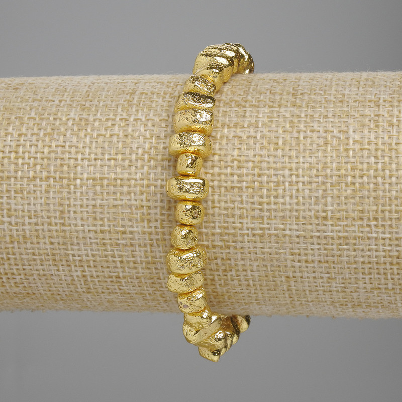 Lava Bracelet with Gold-tone Metal Coating, Porous Tumbled Beads 6.5-8.5 mm, 5x4-5 mm, Length 18 cm, Stretch