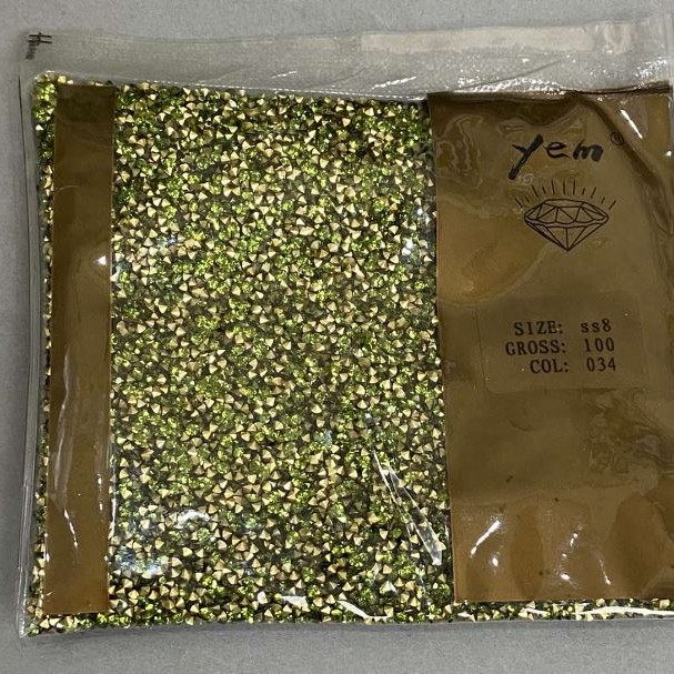 Green rhinestones, color green, 2 mm diameter ±, 50 g pack