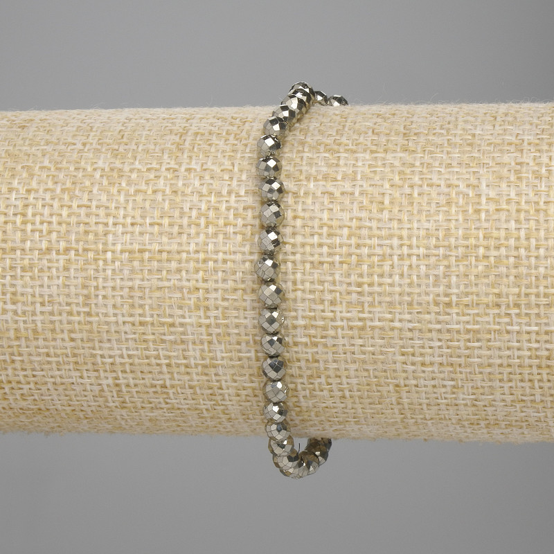 Pyrite Faceted Bead Bracelet, 4mm, Stretch