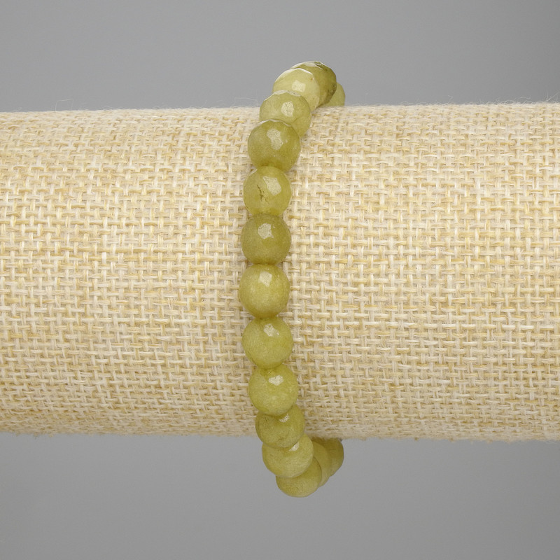 Chrysoprase Olivine Faceted Bead Bracelet, 7.5 mm diameter, 18 cm length, stretch bracelet