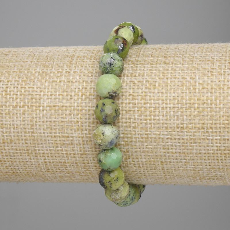 Stretch Jadeite Bracelet with Faceted Beads, 10 mm Diameter ±, 18 cm Length ±