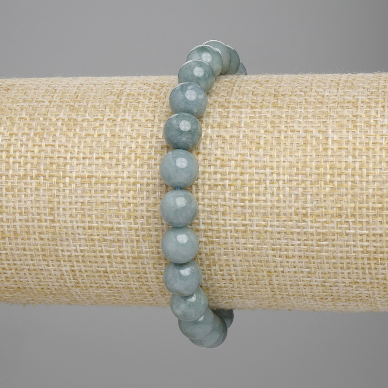 Jadeite Bracelet with Smooth Beads, 8 mm Diameter, 18 cm Length, Stretch