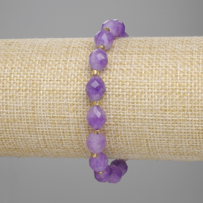 Amethyst Faceted Bead Bracelet, 10×8 mm diameter, 3 mm seed beads, length 18 cm ± stretch
