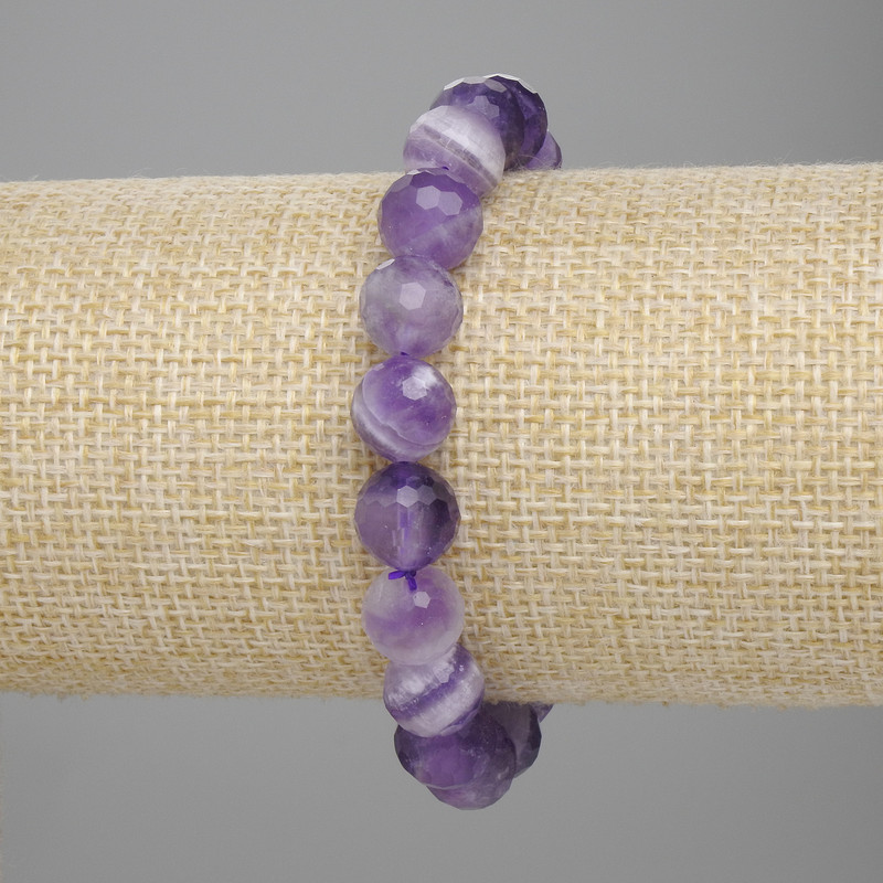 Amethyst faceted bead bracelet, 10 mm diameter, 18 cm length, stretch