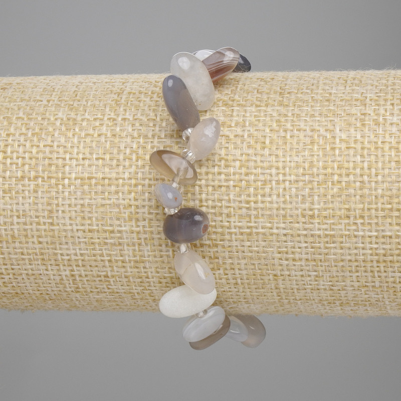 Botswana Agate Faceted Bead Bracelet with Butterfly, bead diameter 8-15×6-7 mm, 5 mm+- beads, 3 mm+- seed beads, length 18 cm+-, stretch