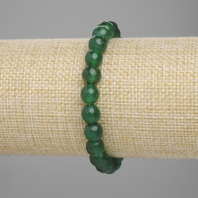 Chrysoprase Stretch Bracelet with Faceted Beads, 8mm Diameter, 18 cm Length