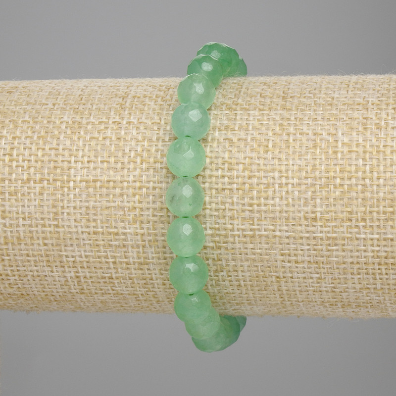 Jade Bracelet with Faceted Beads, 8 mm Diameter ±, 18 cm Length ±, Stretch