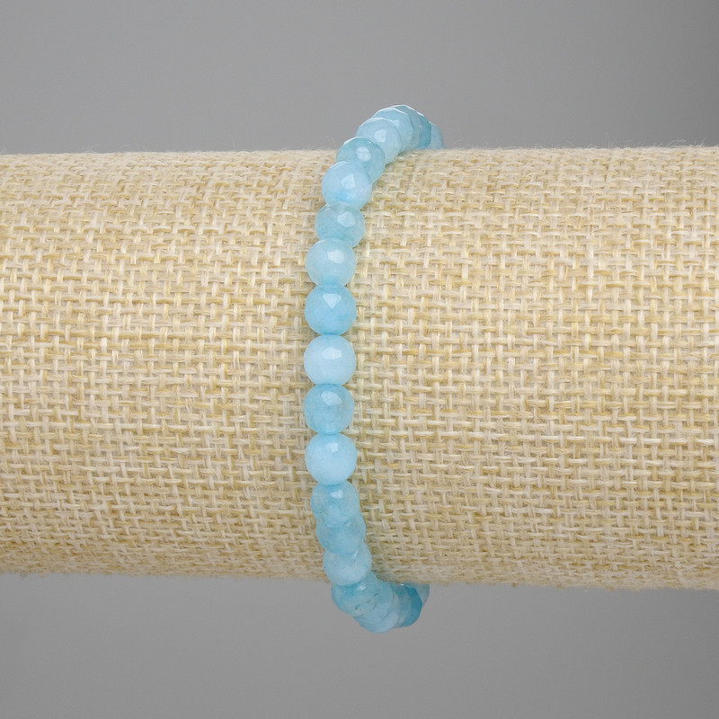 Aquamarine Faceted Bead Bracelet, 6mm Diameter, 18cm Length, Stretch