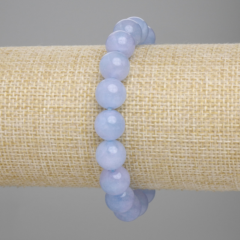 Aquamarine Bracelet with Smooth Beads, 10 mm Diameter, 18 cm Length, Stretch