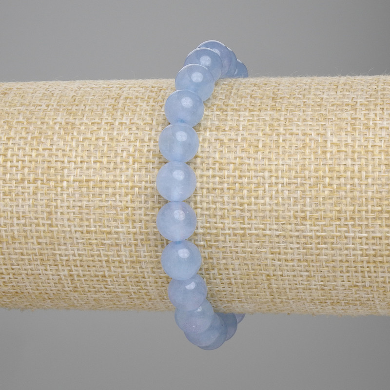 Aquamarine Bracelet with Smooth Beads, 8 mm Diameter ±, 18 cm Length ±, Stretch