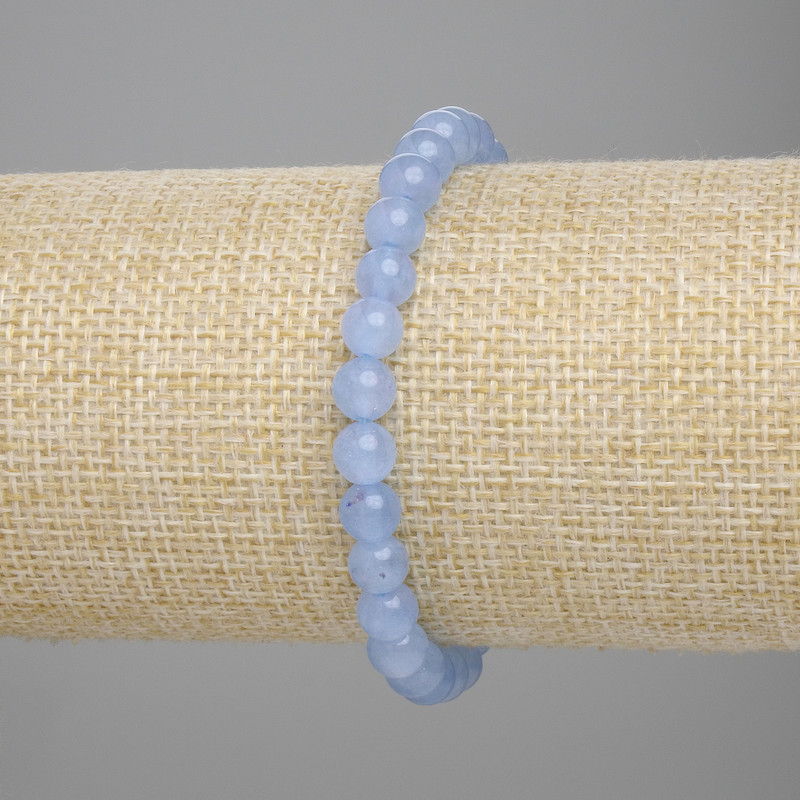 Aquamarine Bracelet with Smooth Beads, 6mm Diameter, 18cm Length, Stretch