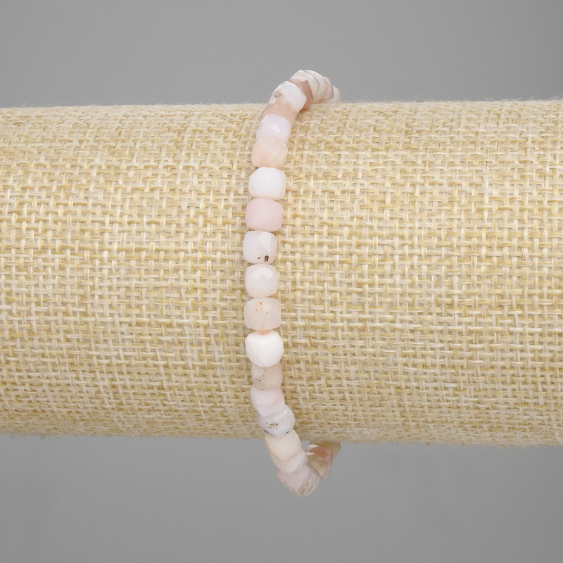 Pink Opal Faceted Cube Bracelet, bead diameter 4.5×4.5 mm, length 18 cm ± stretch