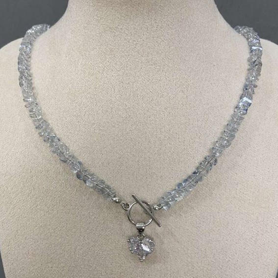 Crystal Bead Necklace in Swarovski Style, Bead Diameter 6×4 mm ±, with Heart Pendant, 44 cm Length + Toggle Clasp
