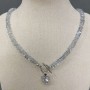Crystal Bead Necklace in Swarovski Style, Bead Diameter 6×4 mm ±, with Heart Pendant, 44 cm Length + Toggle Clasp