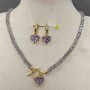 Jewelry Set: Earrings, length about 24 mm+-, and Crystal Bead Necklace with Heart-shaped Pendant 12 mm+-, length 42 cm+-, Toggle Clasp