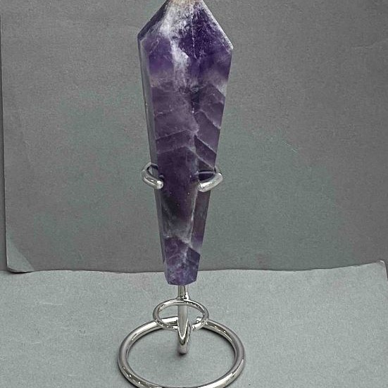 Amethyst Cone-Shaped Souvenir Pencil with Geodes, 140×37 mm ±, Weight 209 g, with Stand