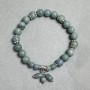 Jadeite Bracelet with Smooth Beads 6–8 mm ±, with Metal Inlays, Length 18 cm ± Stretch