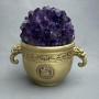 Amethyst Druzy in a Decorative Metal Bowl with Handles in Oriental Style 105 x 70 x 105 mm