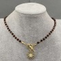 Garnet and Hematite Choker with Sun Pendant, Faceted Garnet Beads 4 mm ± and Hematite Beads 2 mm ±, Sun Pendant 20 mm ±, Length 37 cm ±, Toggle Clasp