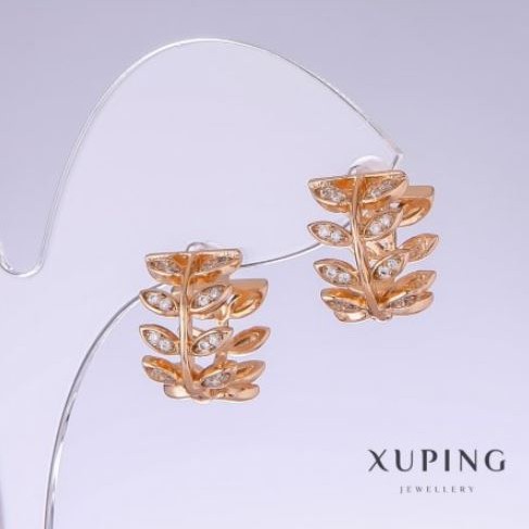 Xuping Earrings 'Branches' with White Zircon, length 15 mm, thickness 10 mm, 18K gold-plated