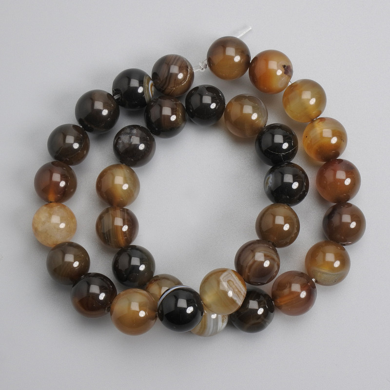 Agate Beads, Smooth Round 12mm, 38 cm Strand, on Beading Thread