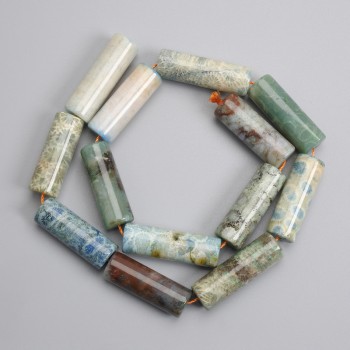 Beads of fossilized coral, cylindrical 29–30×10–10 mm, 5 mm ±, length approx. 38 cm on thread