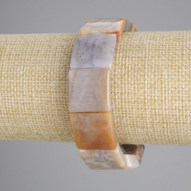 Fossilized Coral Bracelet, Square 18×18 mm, 18 cm long (stretch)