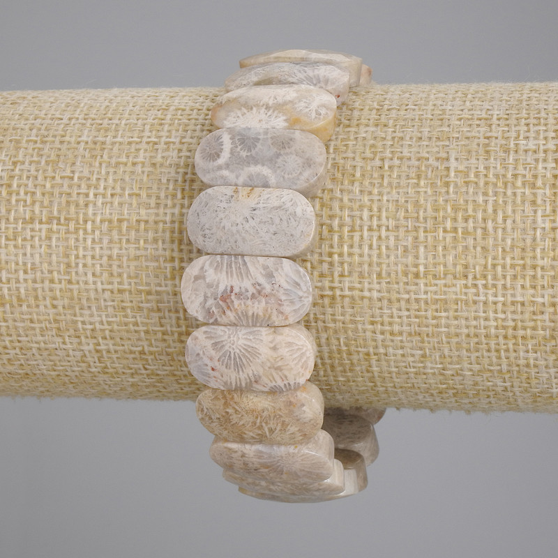 Fossilized Coral Bracelet, Faceted Link, diameter 20×10 mm ±, length 18 cm ±, stretch