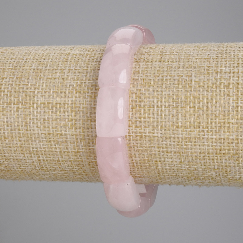 Pink Quartz Bracelet, Smooth Links, 17×10 mm Diameter ±, 18 cm Length ±, Elastic