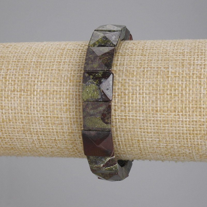 Jasper 'Blood of the Dragon' Bracelet, Faceted Square Beads, 12x12 mm, 18 cm length, stretch bracelet