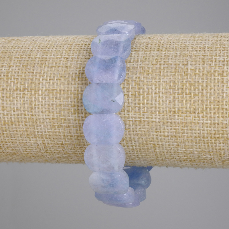Aquamarine Bracelet with Faceted Links, 15×11 mm diameter, 18 cm length, stretch