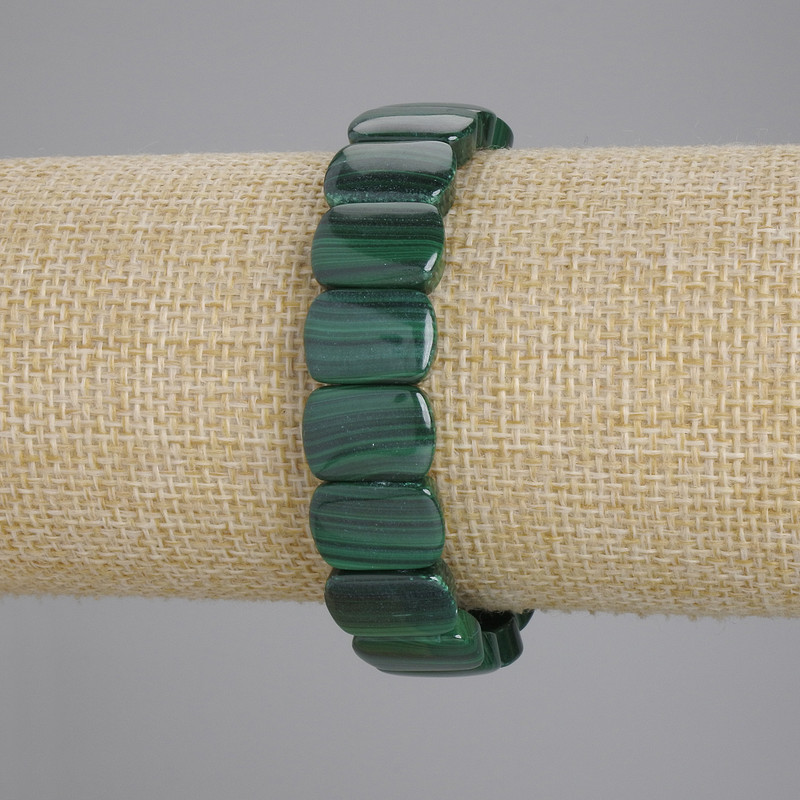 Malachite Bracelet with Smooth Links, 14x10 mm, 18 cm Stretch