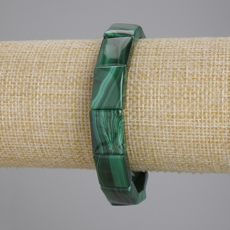 Malachite bracelet with smooth links, 16×12 mm, 18 cm length, stretch