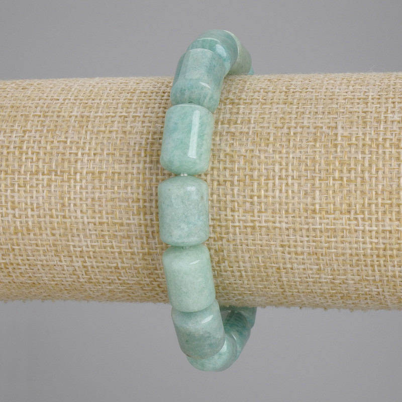 Amazonite cylinder-bead bracelet, diameter 14×10 mm, length 18 cm, elastic