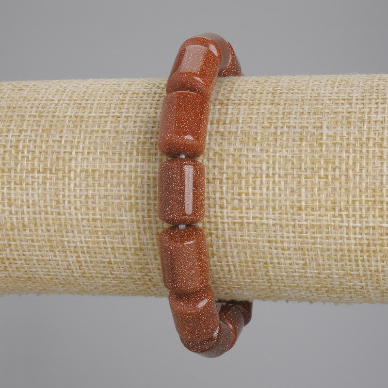 Aventurine Bracelet 'Golden Sand' Cylindrical Beads, 14×10 mm, 18 cm length, stretch