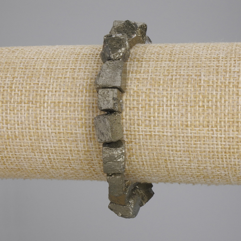Pyrite Bracelet with Unpolished Stones, Diameter 6-14×6-8 mm, Length 18 cm, Stretch