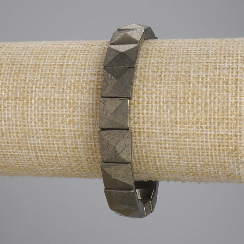 Pyrite Bracelet, Faceted Link, 11×11 mm diameter, 18 cm length (stretch)