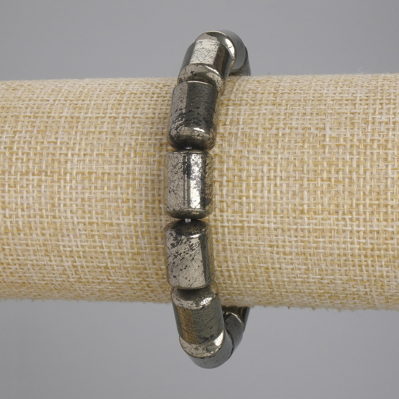 Pyrite Cylinder Bracelet, diameter 14×10 mm ±, length 18 cm ±, stretch bracelet