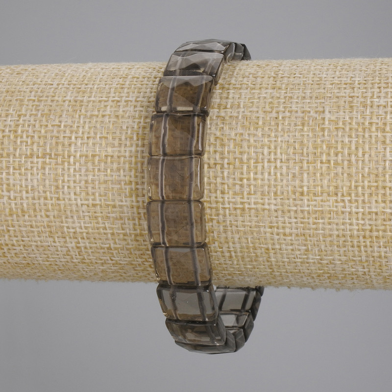 Smoky Quartz Bracelet with Faceted Links, 12.5×9.5 mm, 18 cm long, stretch