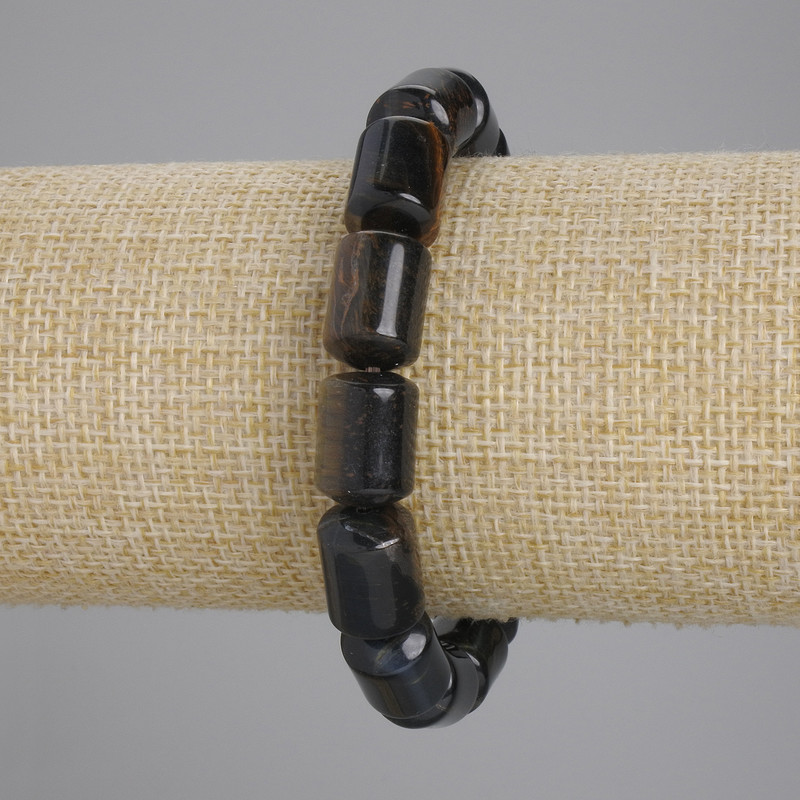 Falcon's Eye and Tiger's Eye Bracelet, Cylindrical Beads, 14×10 mm, 18 cm long, stretch
