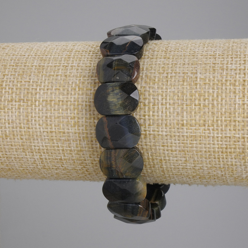 Bracelet with Tiger's Eye and Hawk's Eye, Faceted Link, diameter 15×11 mm, length 18 cm ±, stretch
