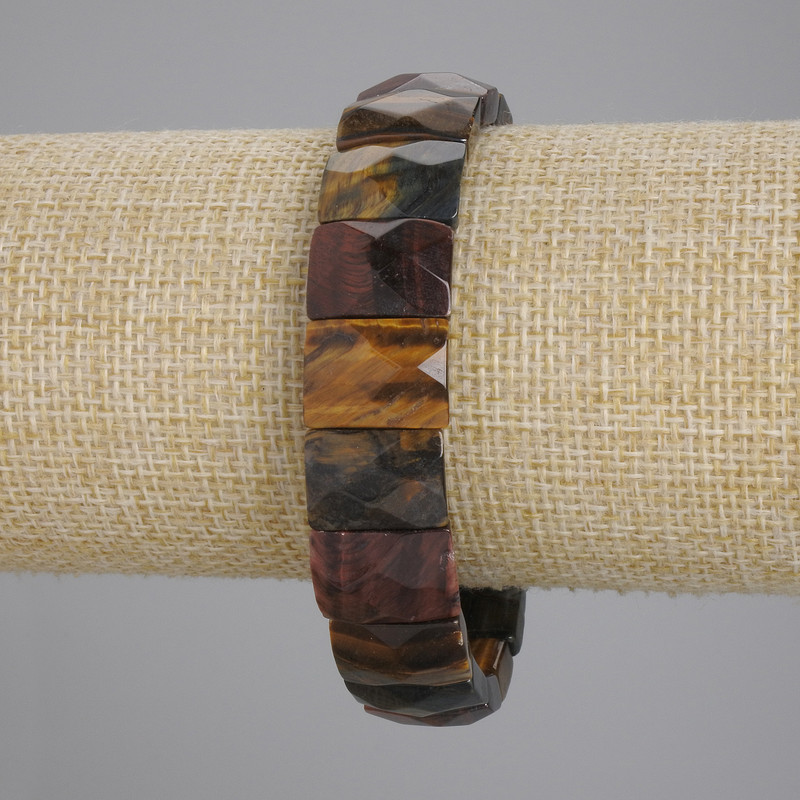 Bracelet with Tiger's Eye, Bull's Eye and Hawk's Eye — Faceted Links, approx. 15×11 mm, length 18 cm ± stretch