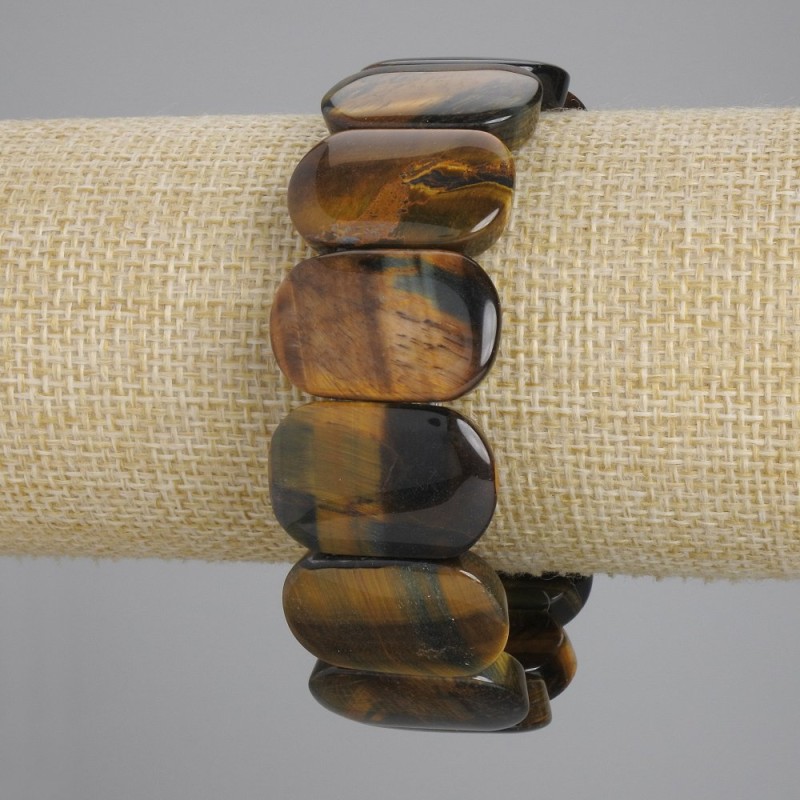 Tiger's Eye and Falcon's Eye Bracelet, Smooth Link, 24×16 mm diameter ±, 18 cm length ±, Stretch bracelet