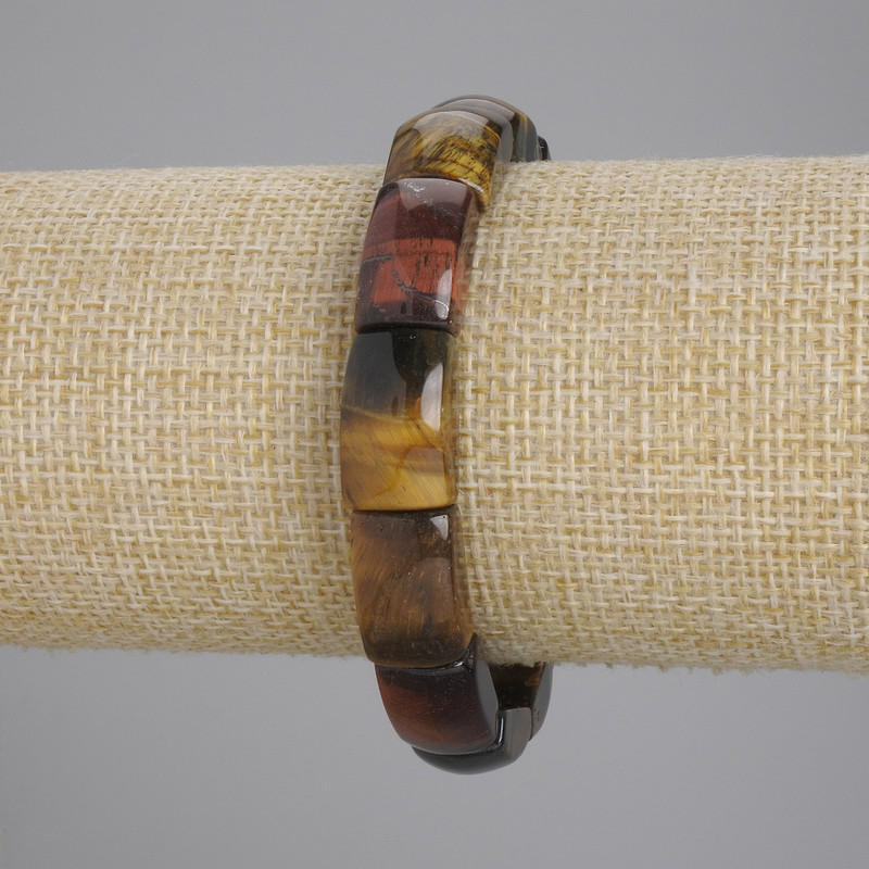 Bracelet with Tiger's Eye, Bull's Eye, and Falcon's Eye, smooth links, diameter 17×10 mm ±, length 18 cm ±, stretch
