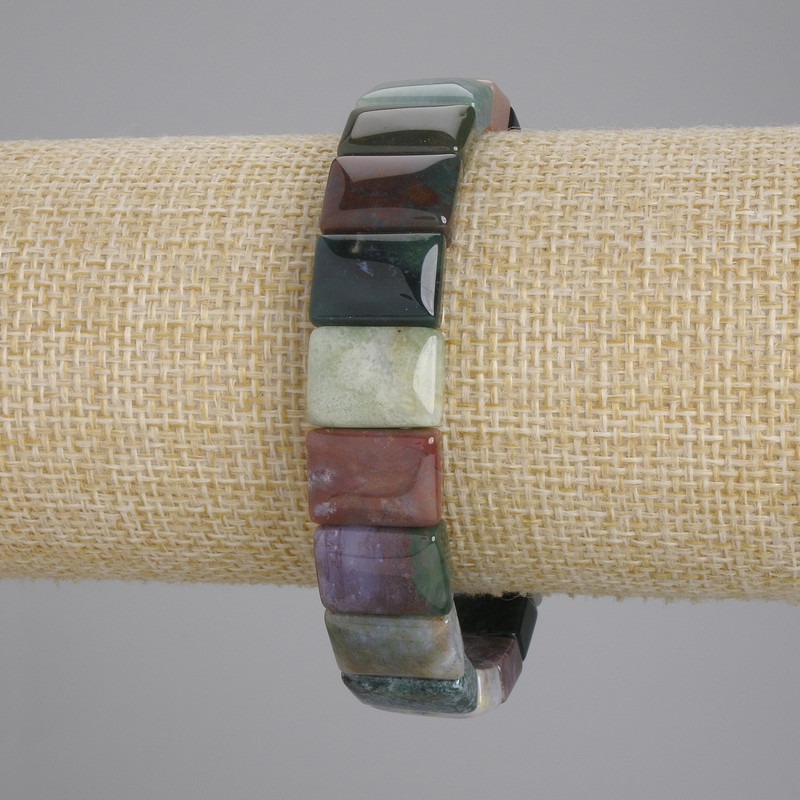 Moss Agate Bracelet - oval beads 14×10 mm, length 18 cm ±, stretch