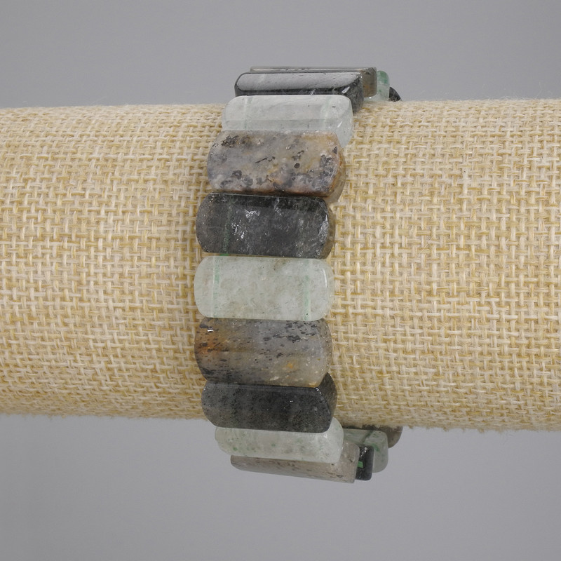 Rutilated quartz bracelet with hair quartz links, natural stone, oval 22×10 mm, length 18 cm, stretch