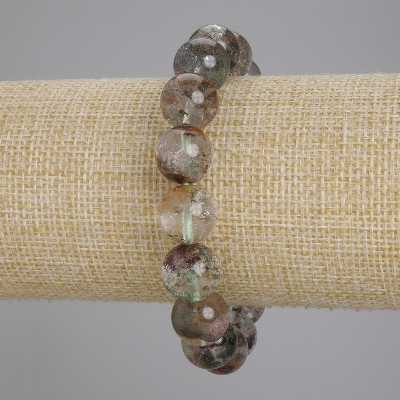 Bracelet of moss agate natural stone with smooth beads, diameter 12.5 mm, length 18 cm ± stretch
